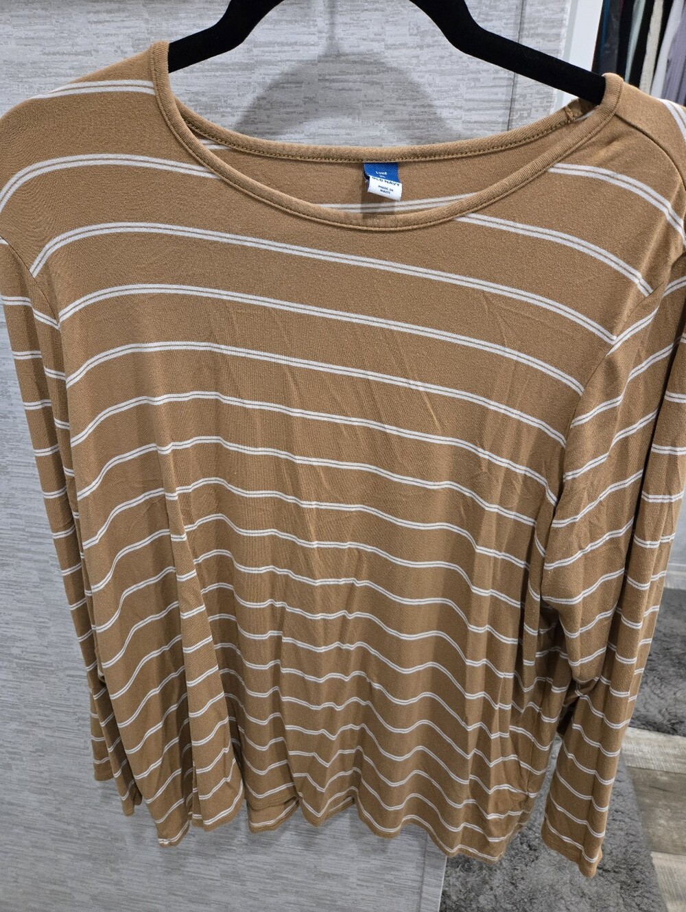 Old Navy Camel and White Striped Long Sleeve Tee